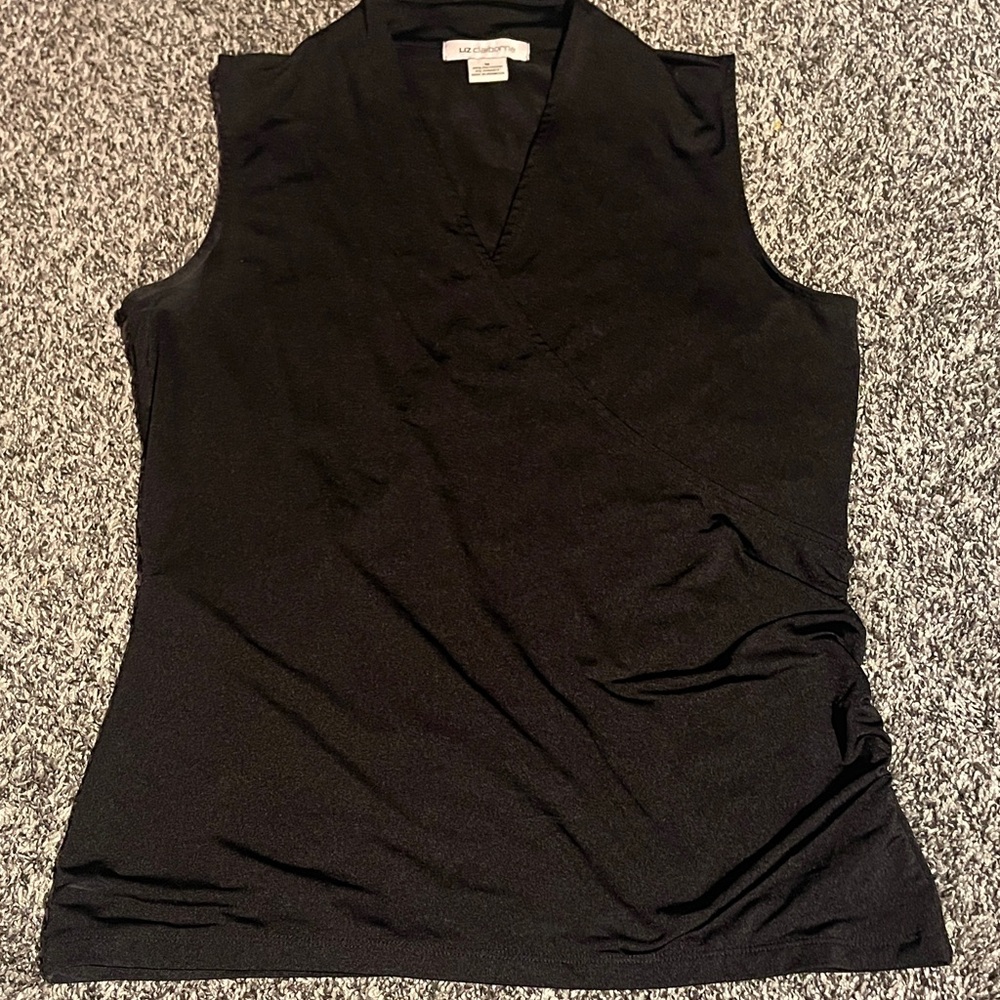 Classic Liz Claiborne Black Sleeveless V-Neck Wrap Top (M)